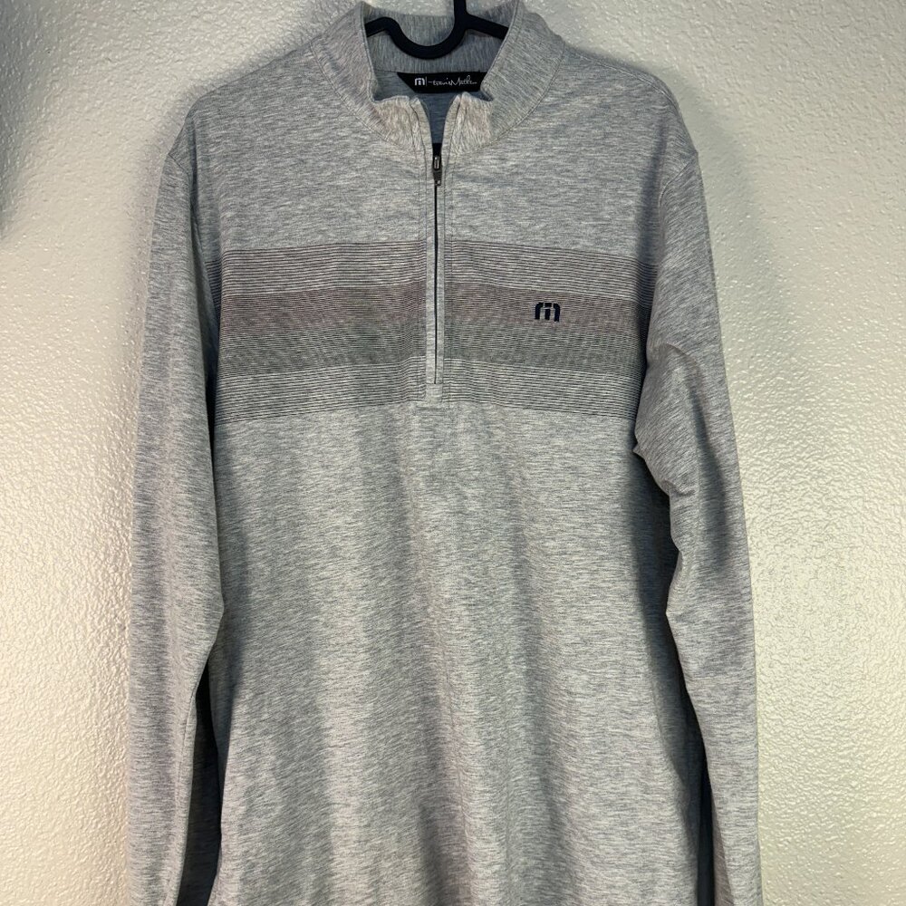 Travis Mathew Gray 1/4 Zip Pullover with Red Colored Stripes Size M